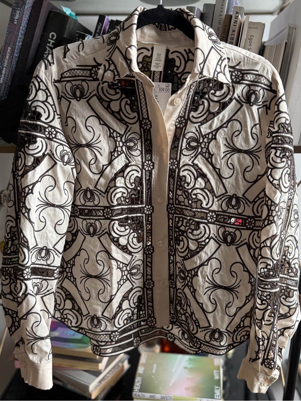 Eye-let embroidered lace open work jacket/shirt